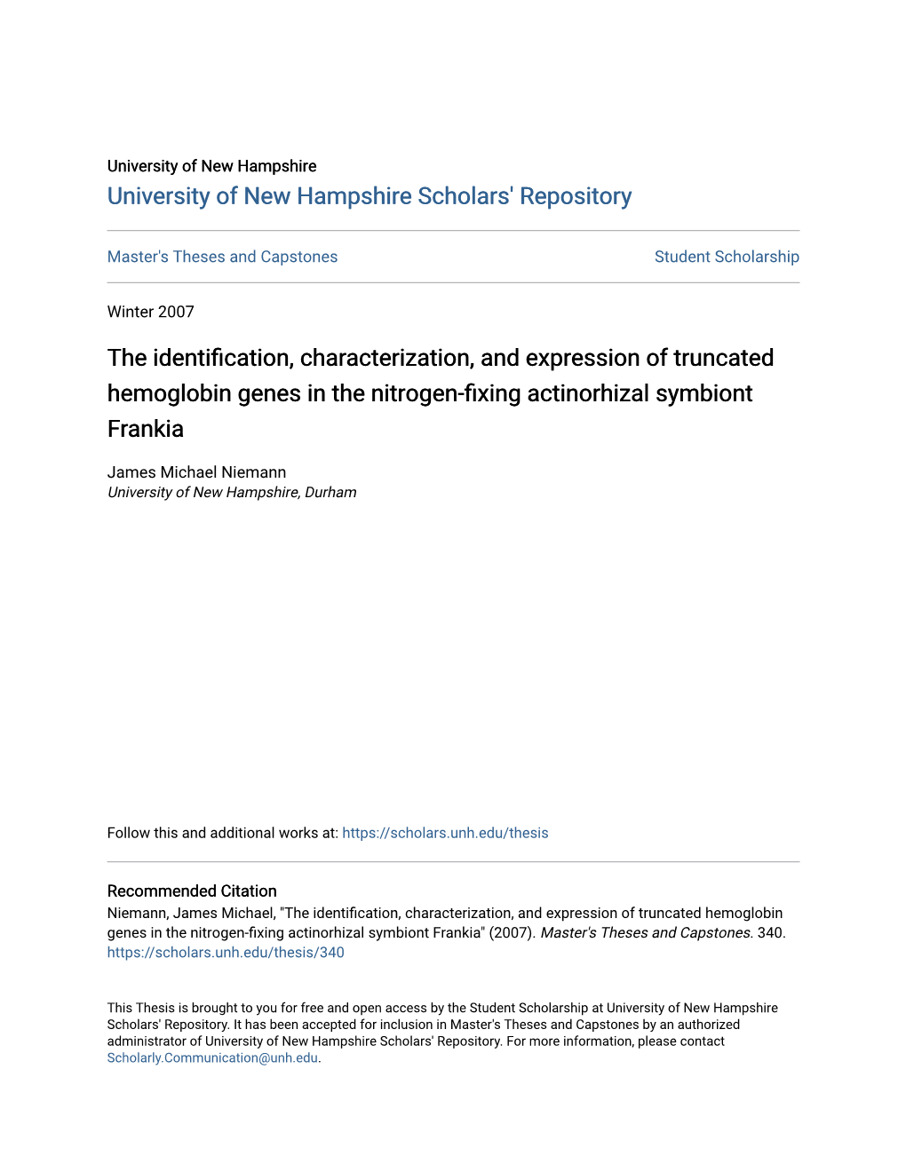 The Identification, Characterization, and Expression of Truncated Hemoglobin Genes in the Nitrogen-Fixing Actinorhizal Symbiont Frankia