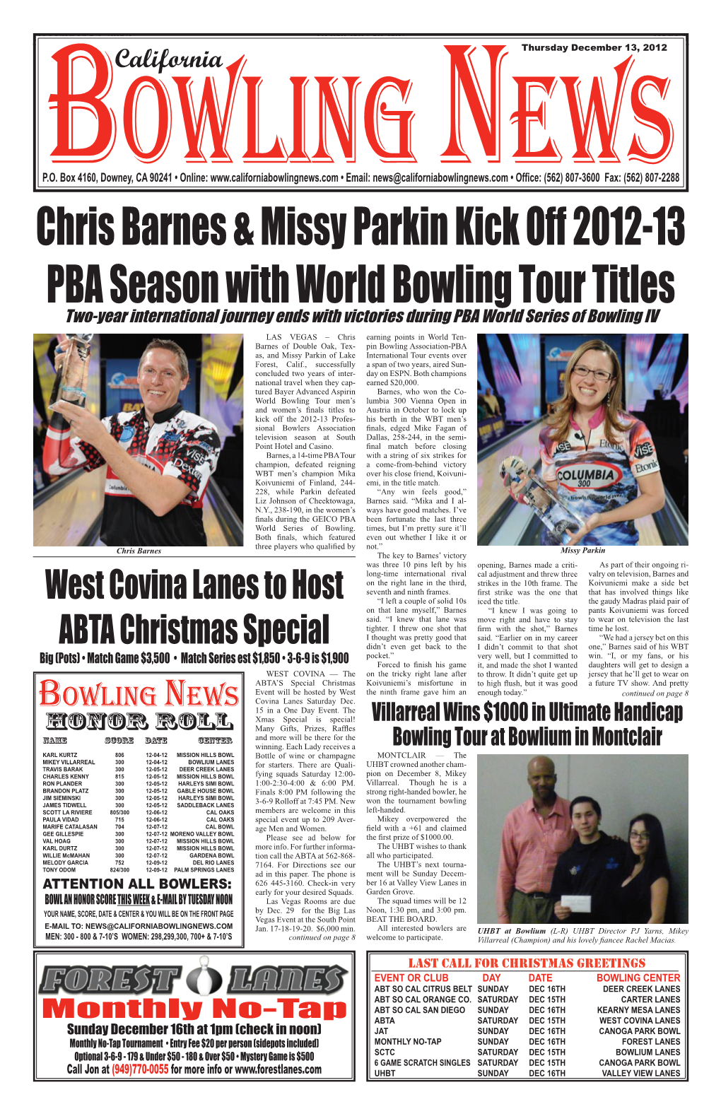Chris Barnes & Missy Parkin Kick Off 2012-13 Pba Season with World