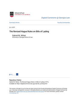 The Revised Hague Rules on Bills of Lading