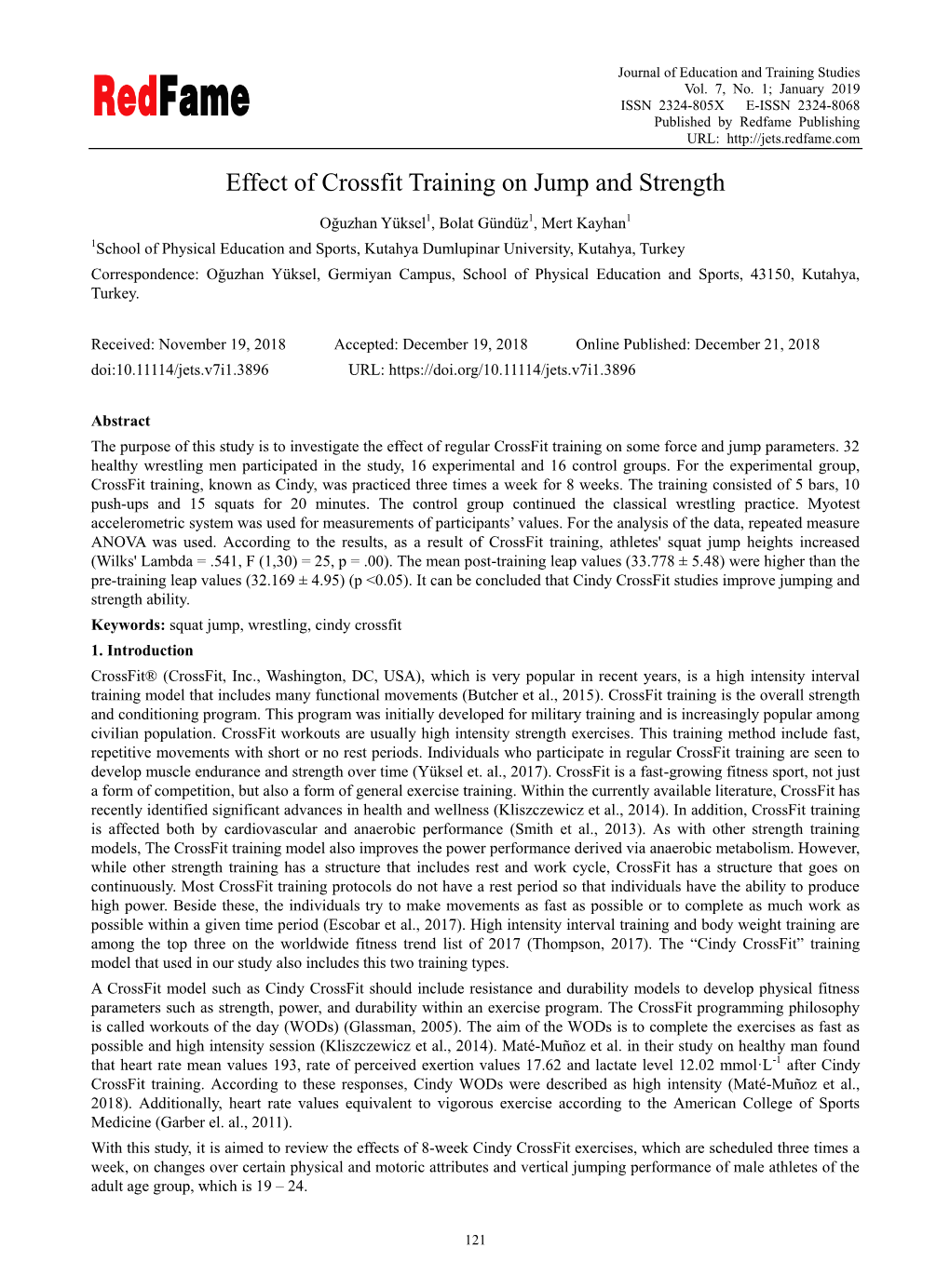 Effect of Crossfit Training on Jump and Strength