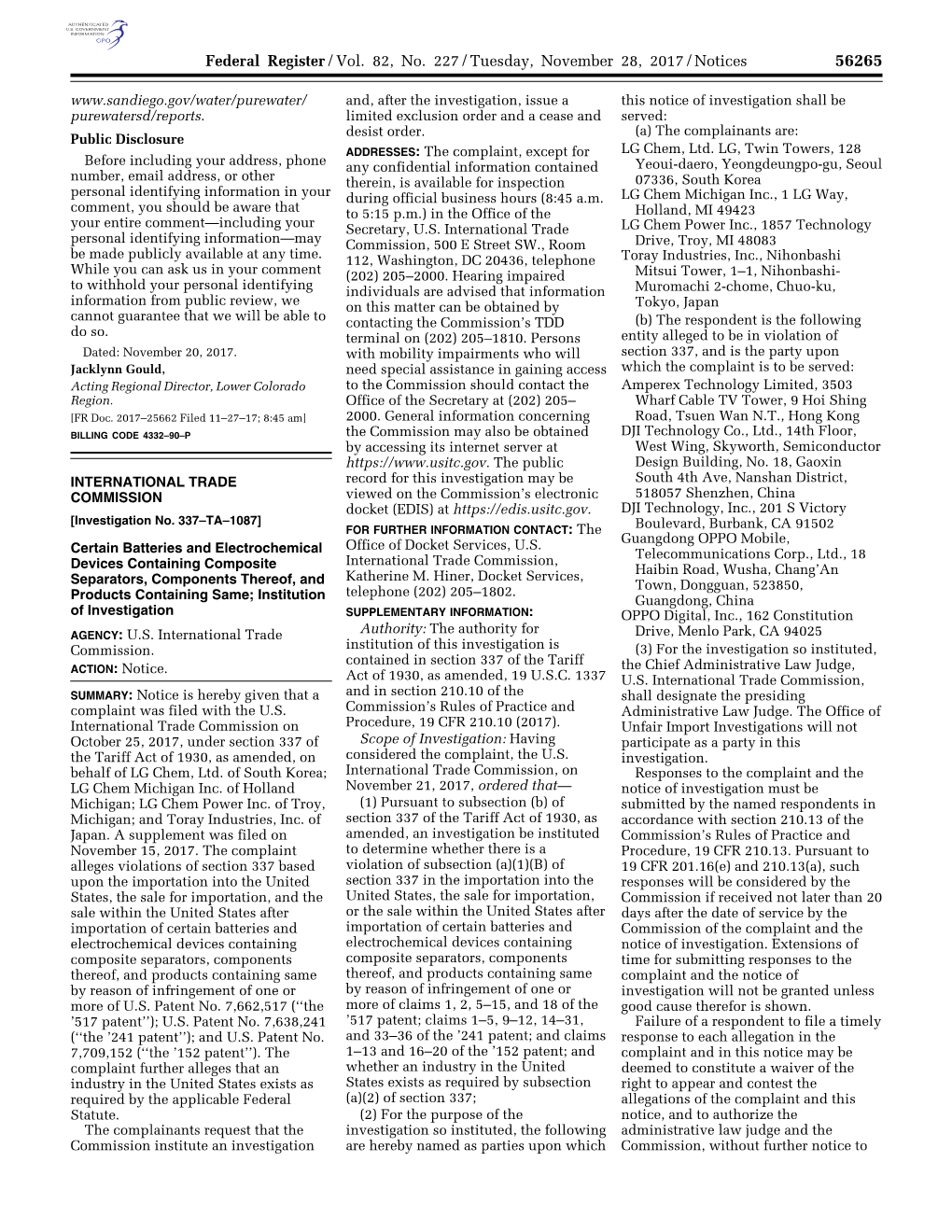 Federal Register/Vol. 82, No. 227/Tuesday, November 28, 2017