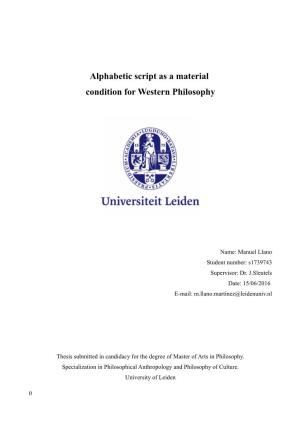 Alphabetic Script As a Material Condition for Western Philosophy