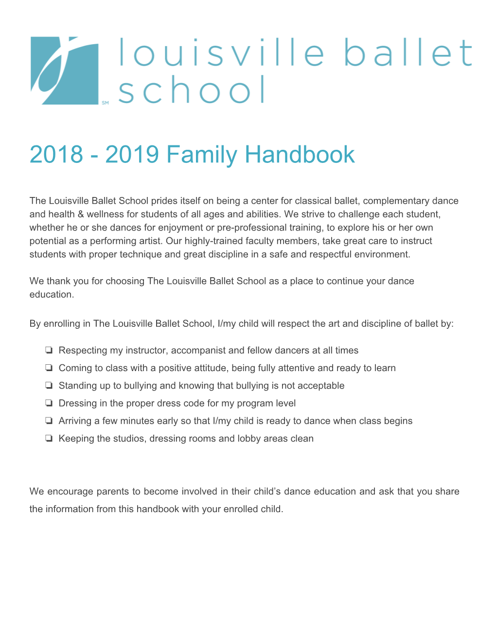 2018 - 2019 Family Handbook