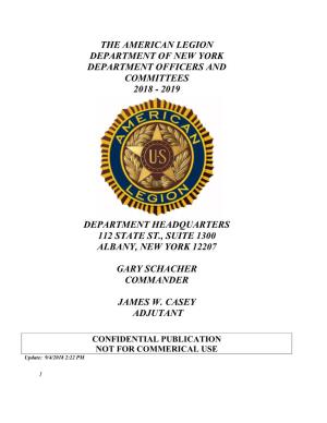 The American Legion Department of New York Department Officers and Committees 2018 - 2019