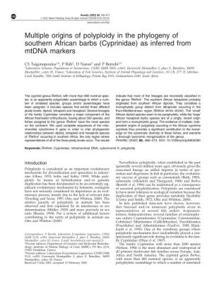 Cyprinidae) As Inferred from Mtdna Markers