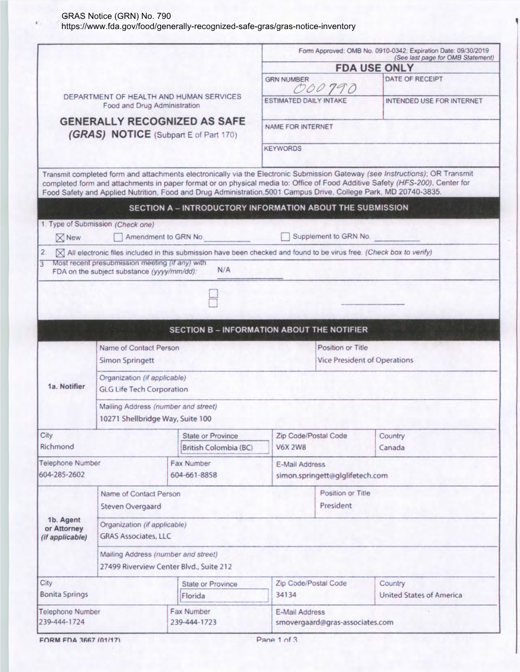 GRAS Notice for Steviol Glycosides (Minimum Purity 95%)