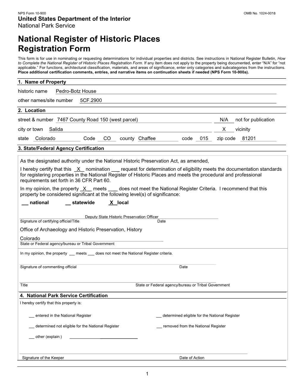 National Register of Historic Places Registration Form This Form Is for Use in Nominating Or Requesting Determinations for Individual Properties and Districts