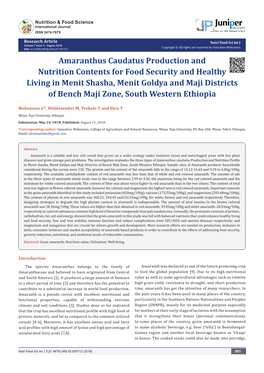 Amaranthus Caudatus Production and Nutrition Contents for Food Security and Healthy Living in Menit Shasha, Menit Goldya And