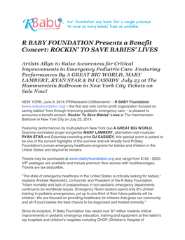 R BABY FOUNDATION Presents a Benefit Concert: ROCKIN' to SAVE BABIES' LIVES