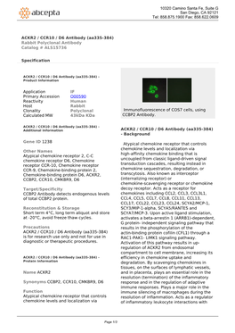 ACKR2 / CCR10 / D6 Antibody (Aa335-384) Rabbit Polyclonal Antibody Catalog # ALS15736
