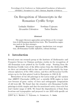 On Recognition of Manuscripts in the Romanian Cyrillic Script