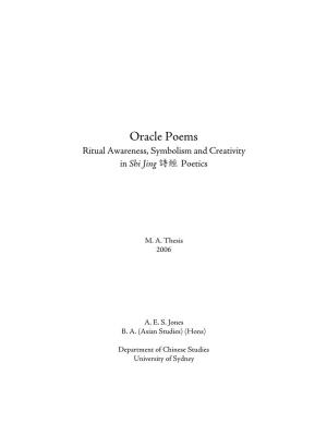 Oracle Poems Ritual Awareness, Symbolism and Creativity in Shi Jing 詩經Poetics