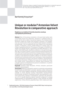 Unique Or Modular? Armenian Velvet Revolution in Comparative Approach, „Rocznik Instytutu Europy Środkowo-Wschodniej” 18(2020), Z