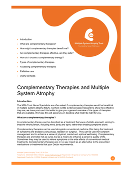 Complementary Therapies and Multiple System Atrophy