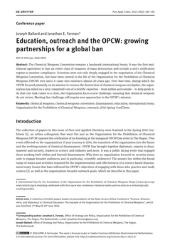 Education, Outreach and the OPCW: Growing Partnerships for a Global Ban