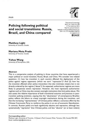Policing Following Political and Social Transitions