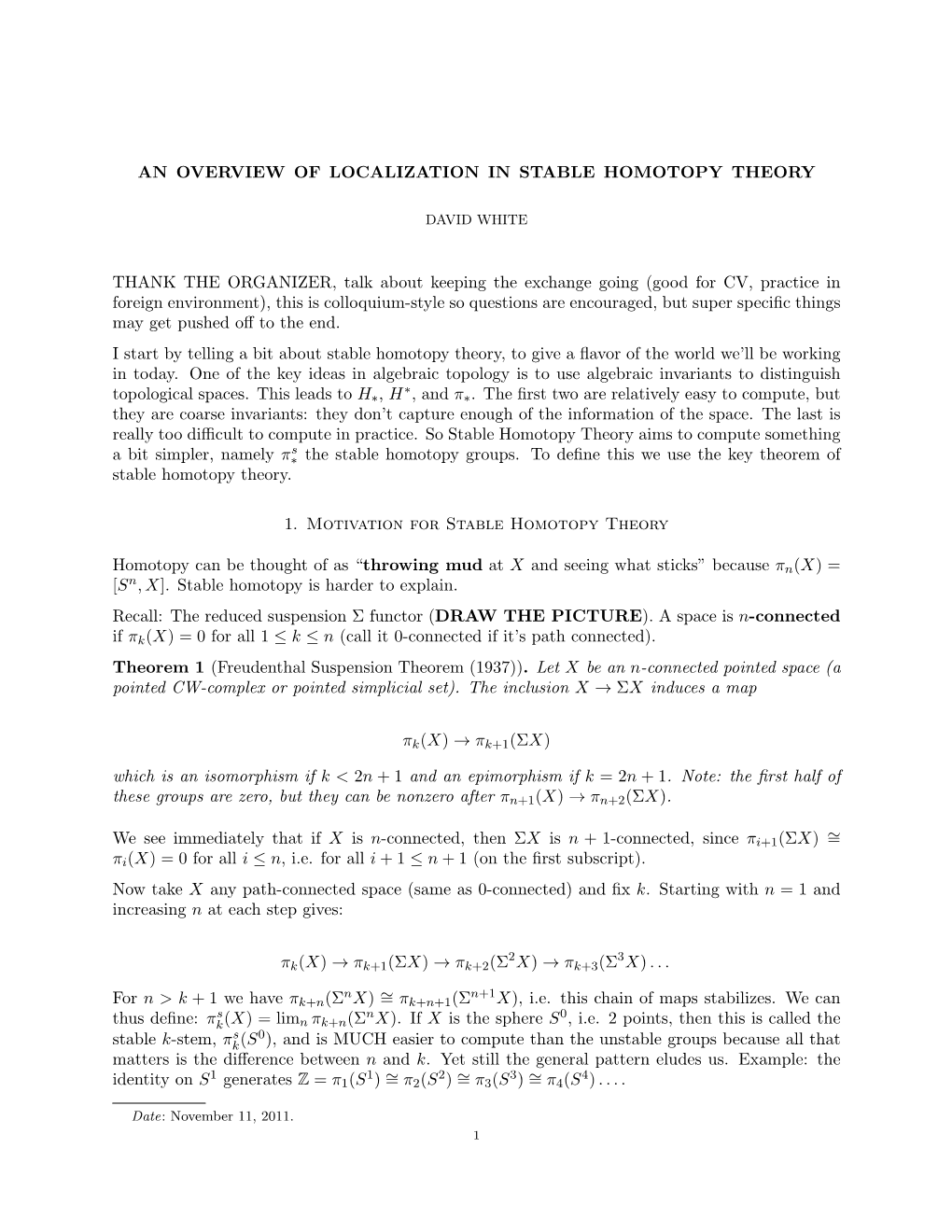 An Overview of Localization in Stable Homotopy Theory