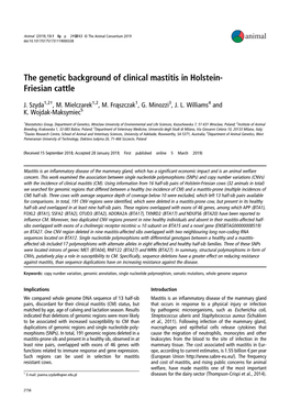 The Genetic Background of Clinical Mastitis in Holstein- Friesian Cattle