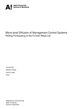Micro-Level Diffusion of Management Control Systems Rolling Forecasting in the Finnish Retail Ltd