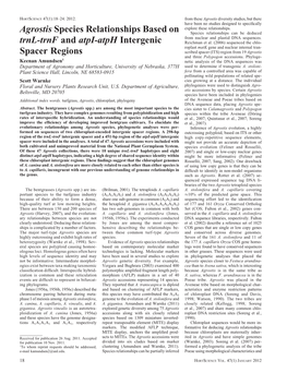 Agrostis Species Relationships Based on Trnl-Trnf and Atpi-Atph