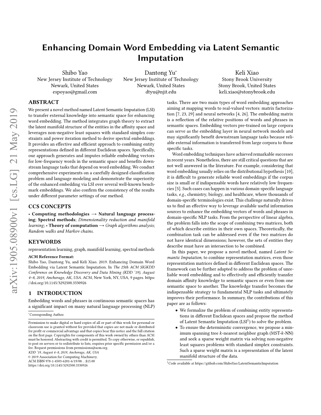 Enhancing Domain Word Embedding Via Latent Semantic Imputation