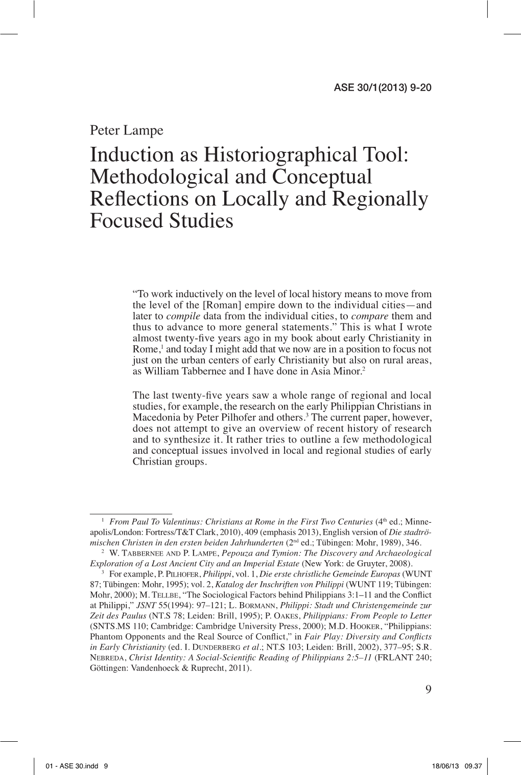 Induction As Historiographical Tool: Methodological and Conceptual Reflections on Locally and Regionally Focused Studies