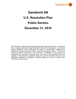 Swedbank AB U.S. Resolution Plan Public Section December 31, 2016