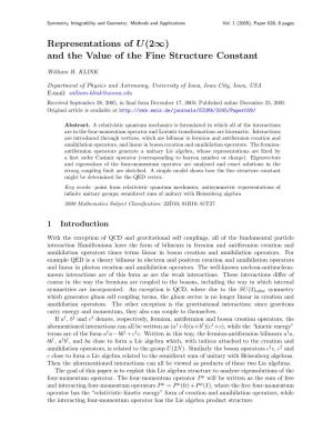 Representations of U(2O) and the Value of the Fine Structure Constant