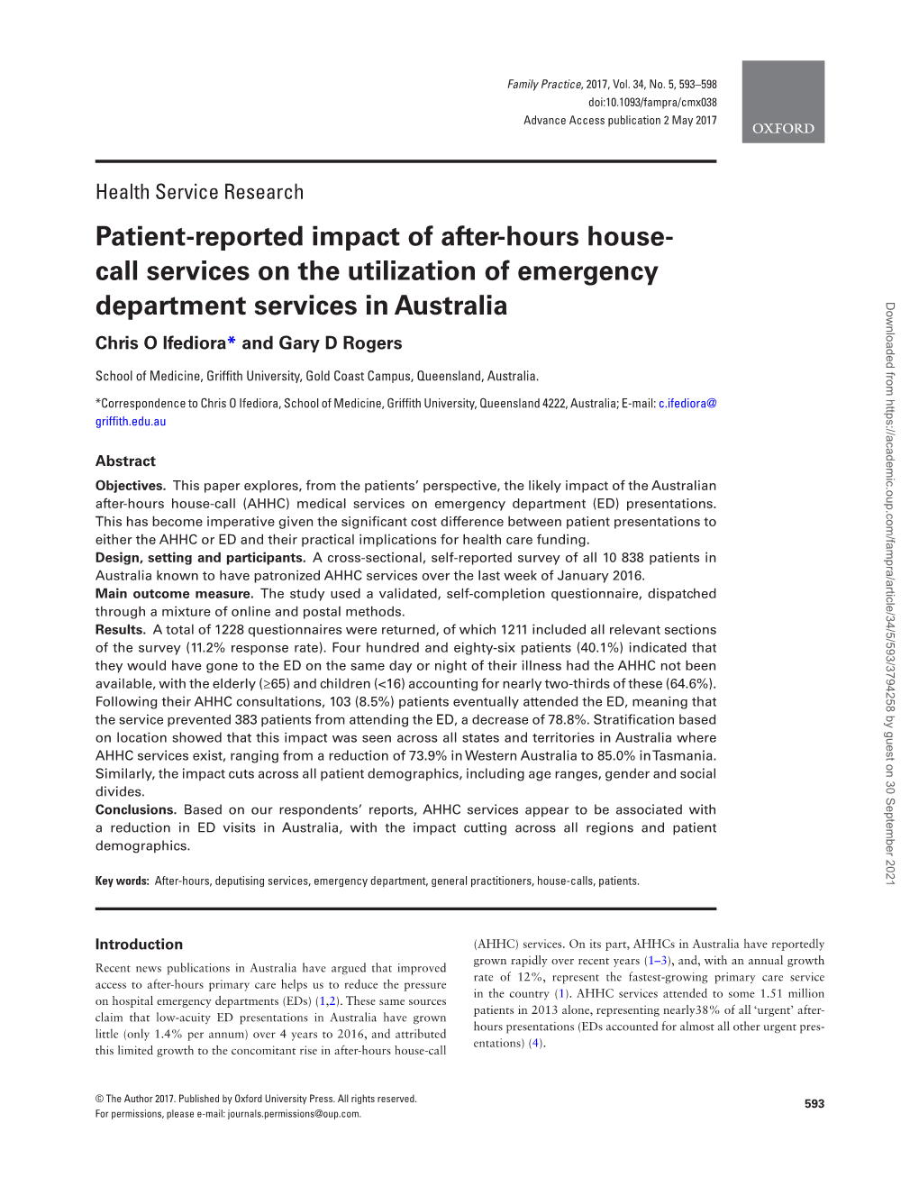 Patient-Reported Impact of After-Hours House- Call Services on The