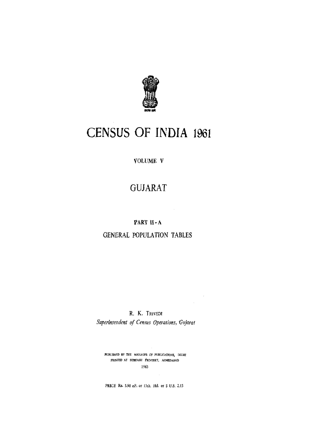 General Population Tables, Part II-A, Vol-V