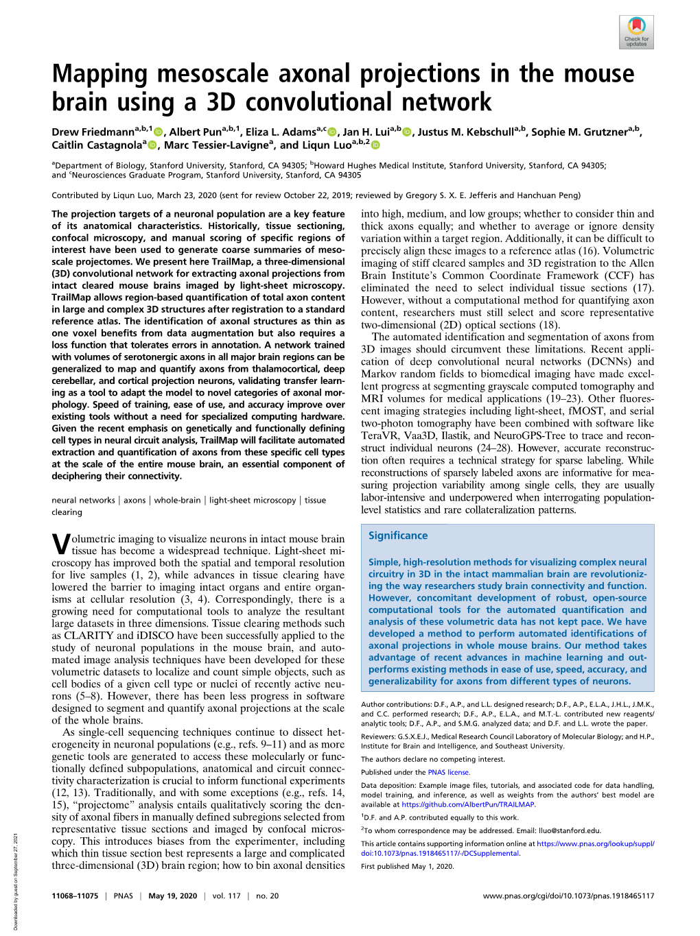 Mapping Mesoscale Axonal Projections in the Mouse Brain Using a 3D Convolutional Network