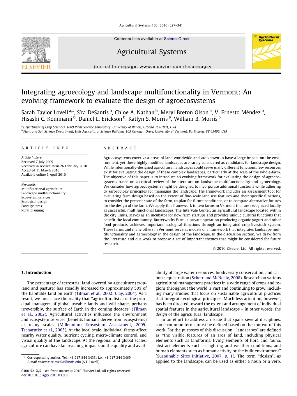 Agricultural Systems 103 (2010) 327–341