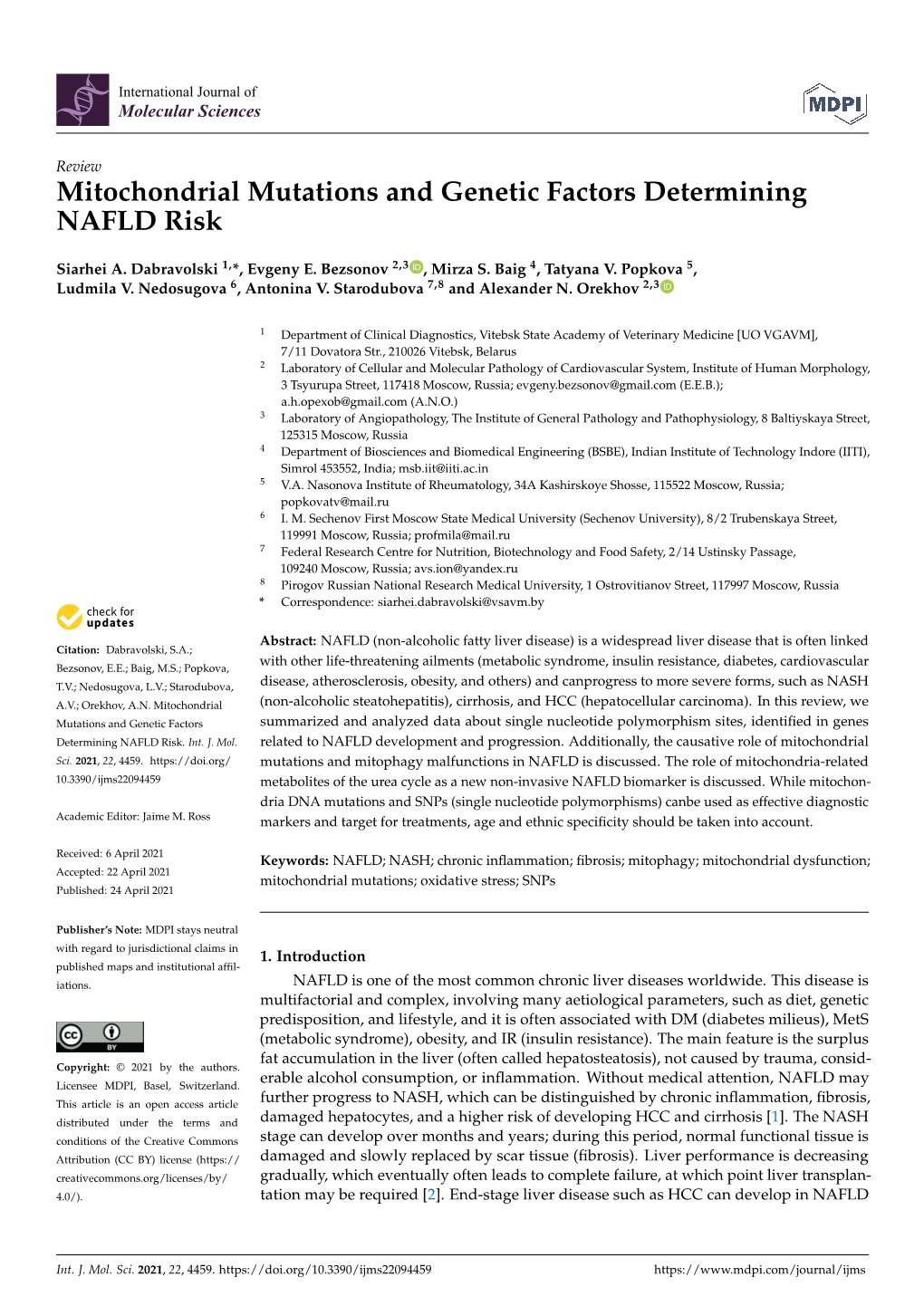 Mitochondrial Mutations and Genetic Factors Determining NAFLD Risk