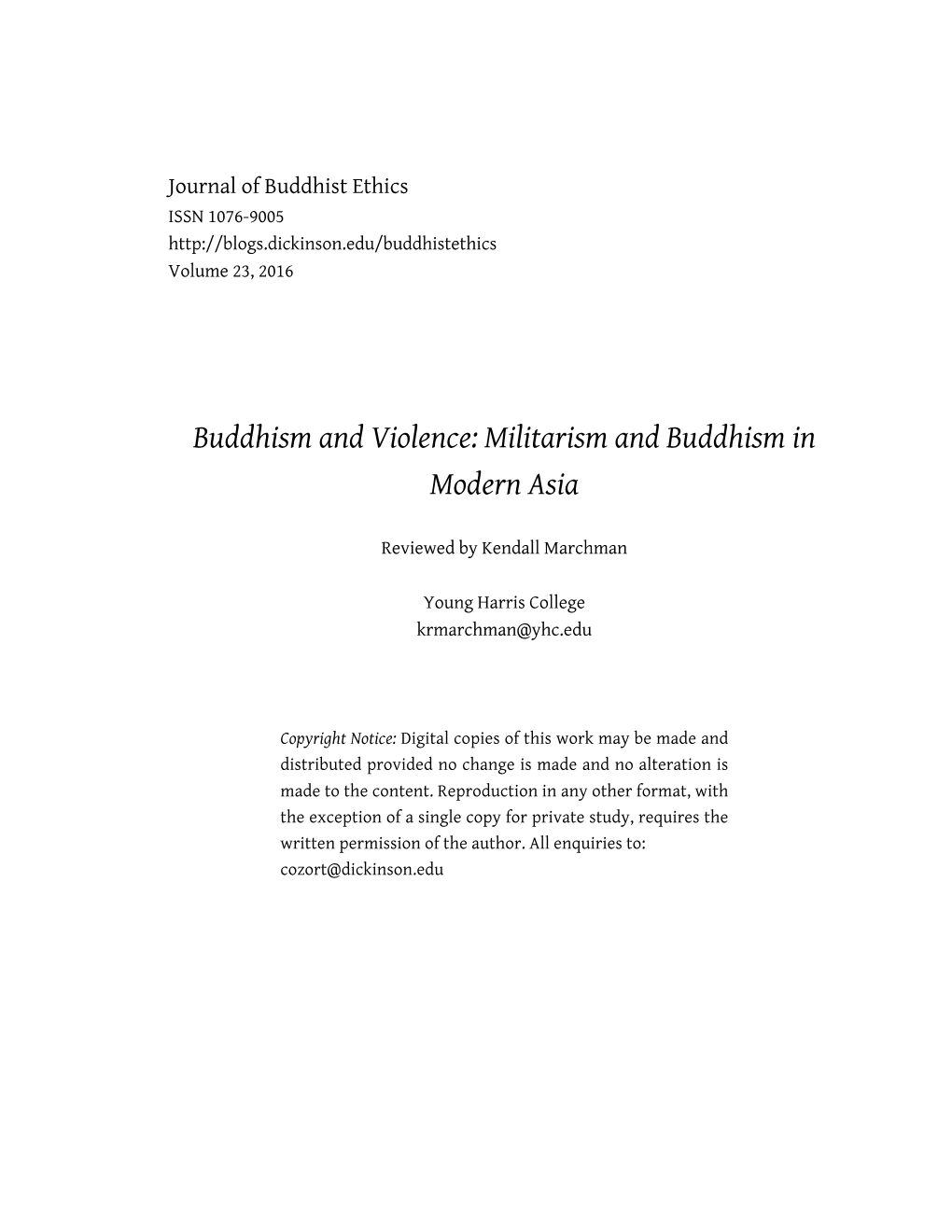 Buddhism and Violence: Militarism and Buddhism in Modern Asia