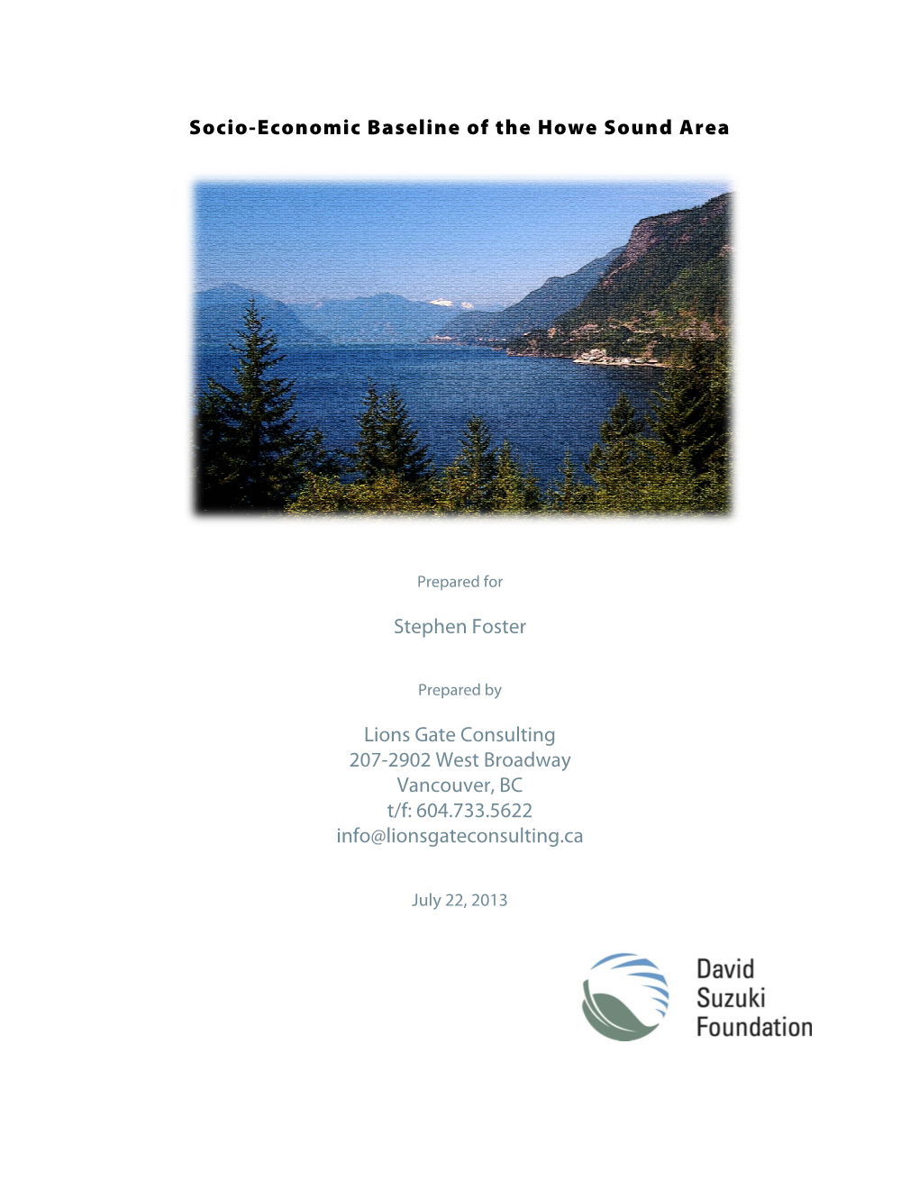 Socio-Economic Baseline of the Howe Sound Area