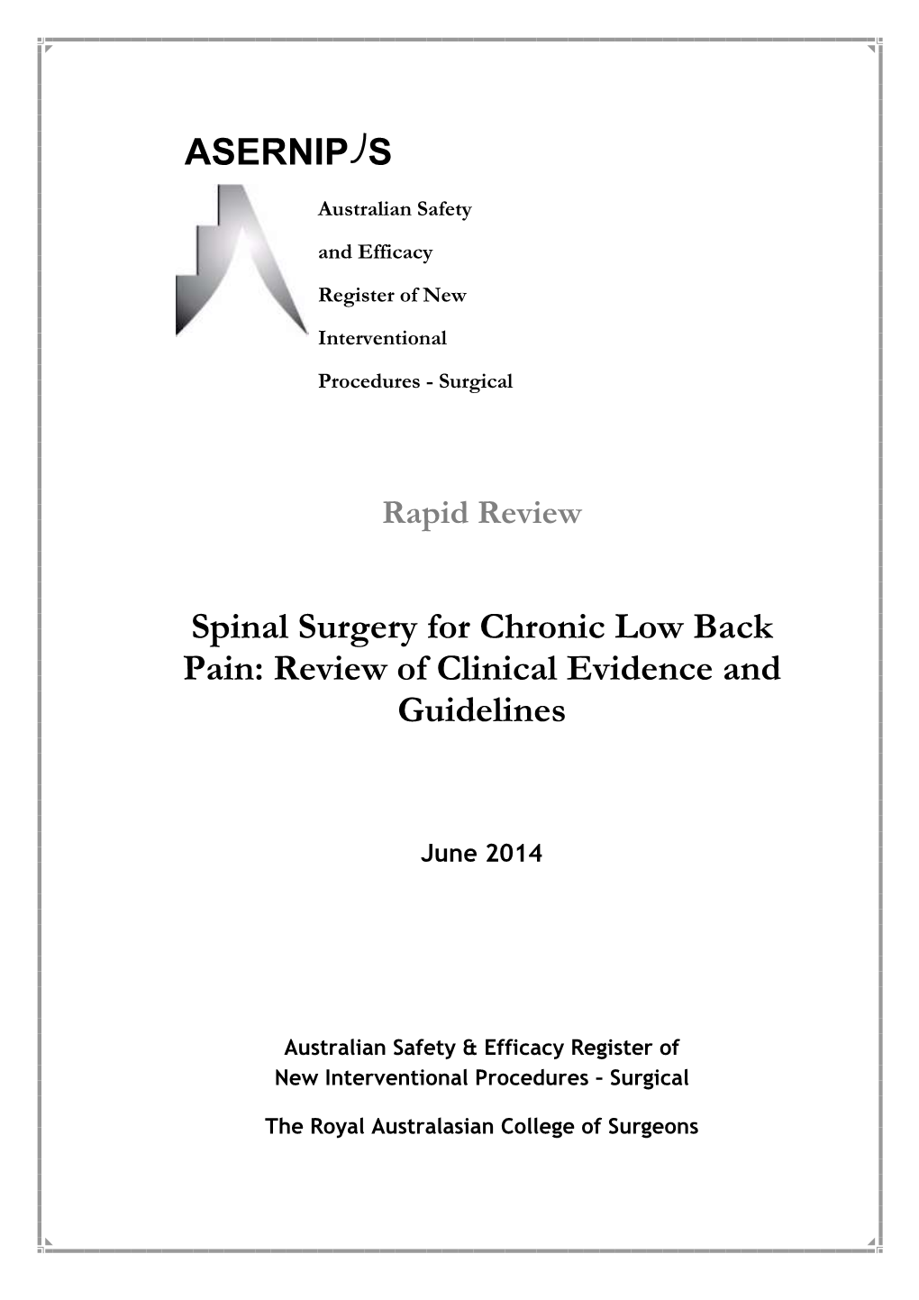 Asernip-S Report on Fast-Track Surgery