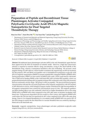 Preparation of Peptide and Recombinant Tissue Plasminogen Activator Conjugated Poly(Lactic-Co-Glycolic Acid)