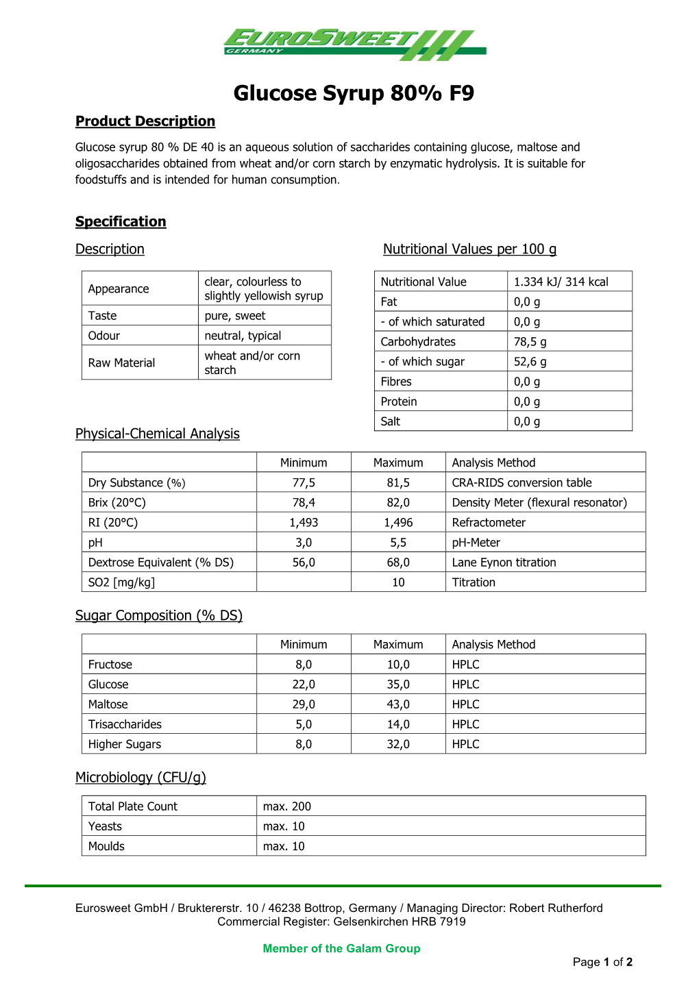 Glucose Syrup 80% F9 Product Description