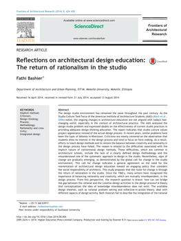 Reflections on Architectural Design Education the Return Of