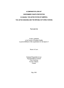 Tm-Lane Lin a Thesis Subrnitted to the Faculty of Graduate Studies