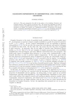 Arxiv:1704.04175V1 [Math.DG] 13 Apr 2017 Umnfls[ Submanifolds Mty[ Ometry Eerhr Ncmlxgoer.I at H Loihshe Algorithms to the Aim Fact, the in with Geometry