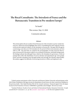 The Royal Consultants: the Intendants of France and the Bureaucratic Transition in Pre-Modern Europe*