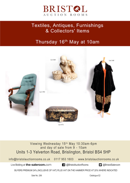Textiles, Antiques, Furnishings & Collectors' Items Thursday 16Th