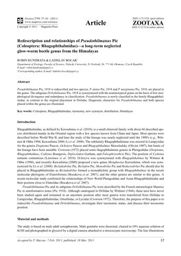 Redescription and Relationships of Pseudothilmanus Pic (Coleoptera: Rhagophthalmidae)—A Long-Term Neglected Glow-Worm Beetle Genus from the Himalayas