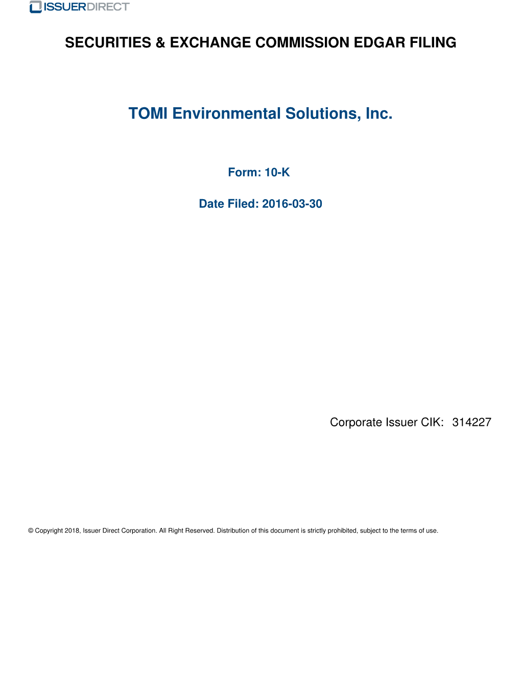 TOMI Environmental Solutions, Inc