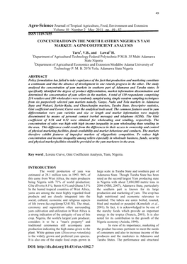 Concentration in the North Eastern Nigeria's Yam Market: a Gini