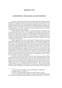 Miszellen Euripides, Troades 442 Revisited