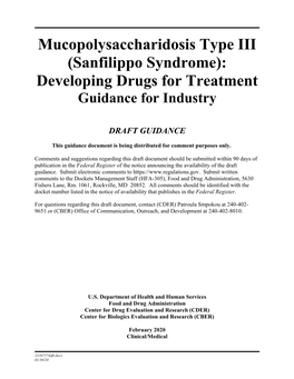 Mucopolysaccharidosis Type III (Sanfilippo Syndrome):Developing Drugs for Treatment Guidance for Industry