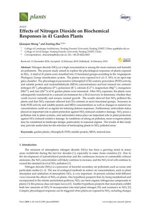 Effects of Nitrogen Dioxide on Biochemical Responses in 41 Garden Plants