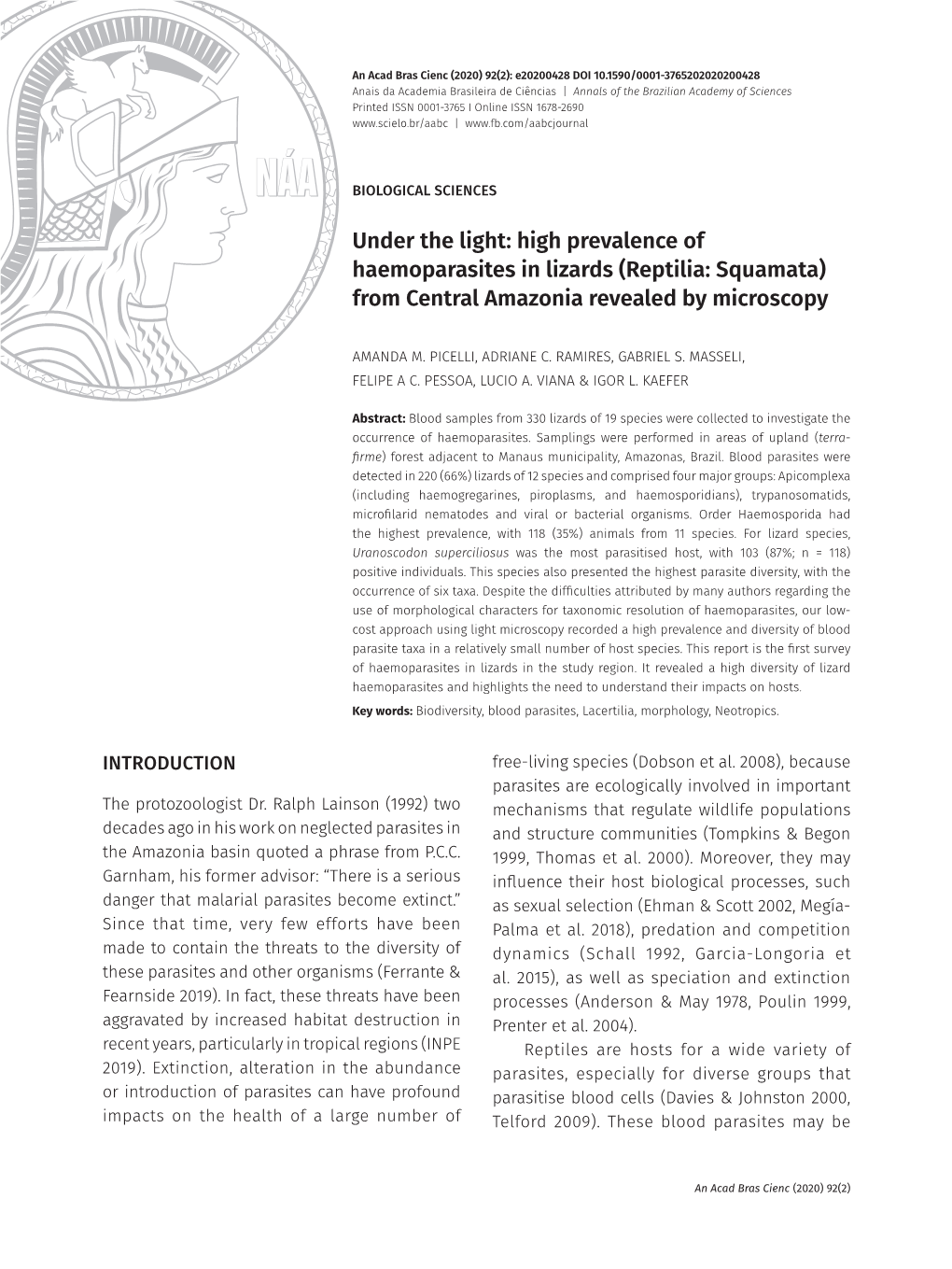 High Prevalence of Haemoparasites in Lizards Parasitol 10: 365-374